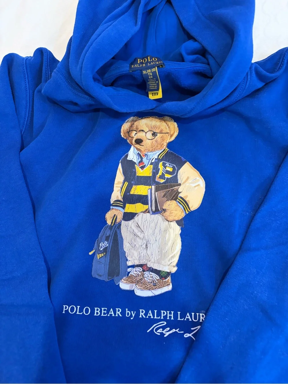 Ralph Lauren Polo Bear Crewneck Hoodie - Blue with Multi-Color Bear Graphic